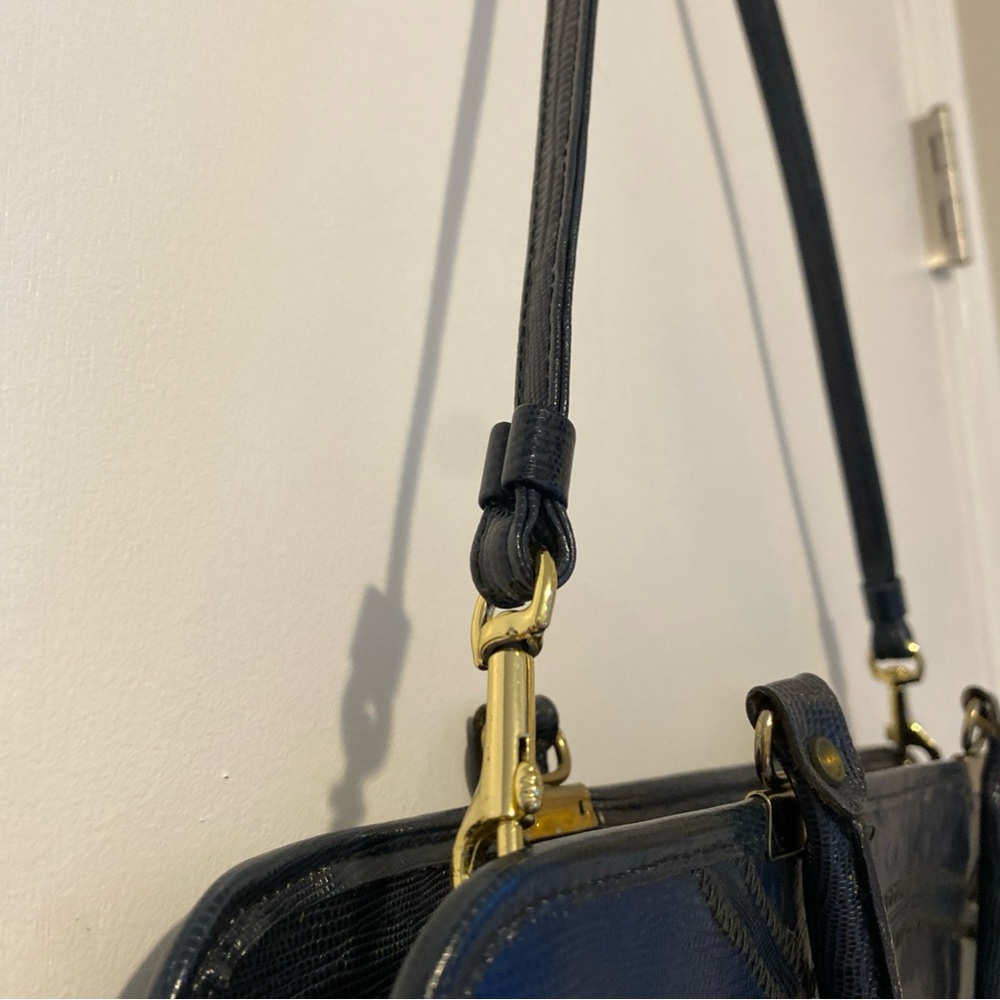 Vintage Caprice Leather Snakeskin Patchwork Navy Blue Handbag - Picture 15 of 16